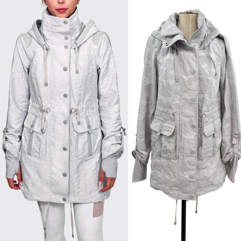 Blanc‎ Noir Delilah Cinched Hooded Anorak Jacket Camo Print Gray Size Medium